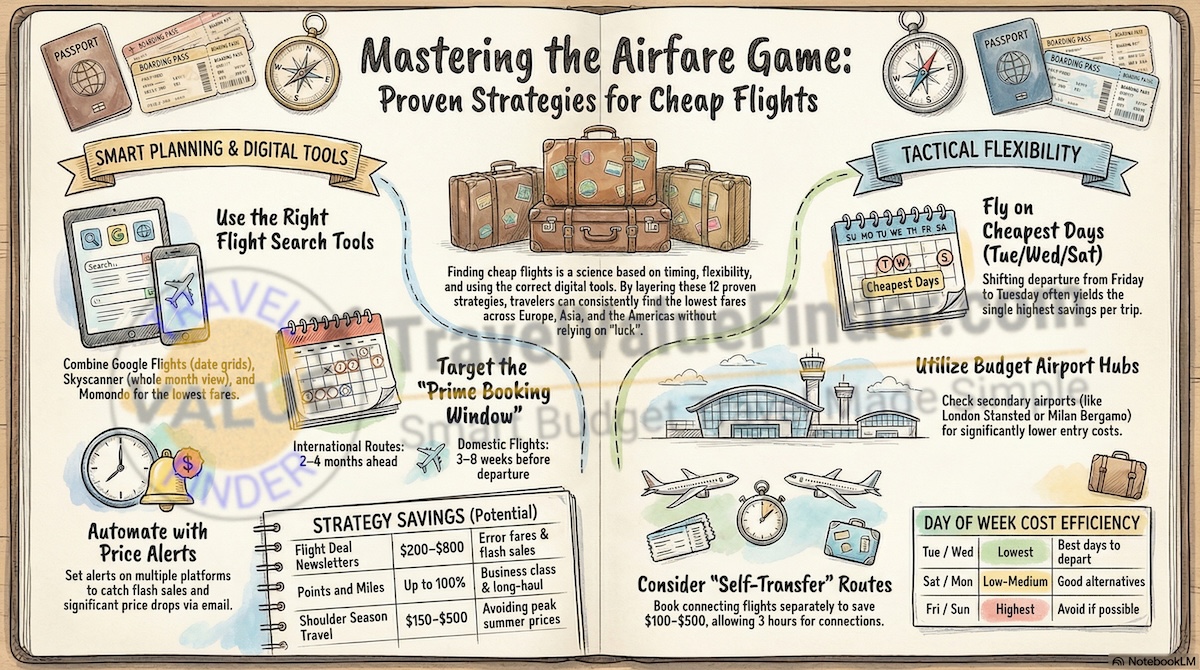 Infographic - How to Find Cheap Flights - 12 Proven Strategies That Actually Work