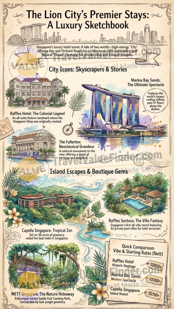 Infographic - Best Hotels in Singapore -  City Icons, Island Escapes, and Heritage Gems in the Lion City