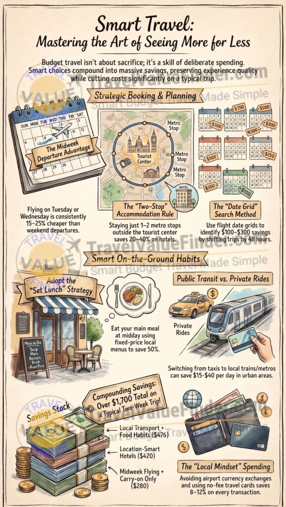 Infographic - Budget Travel Tips - 30 Strategies to Travel More for Less