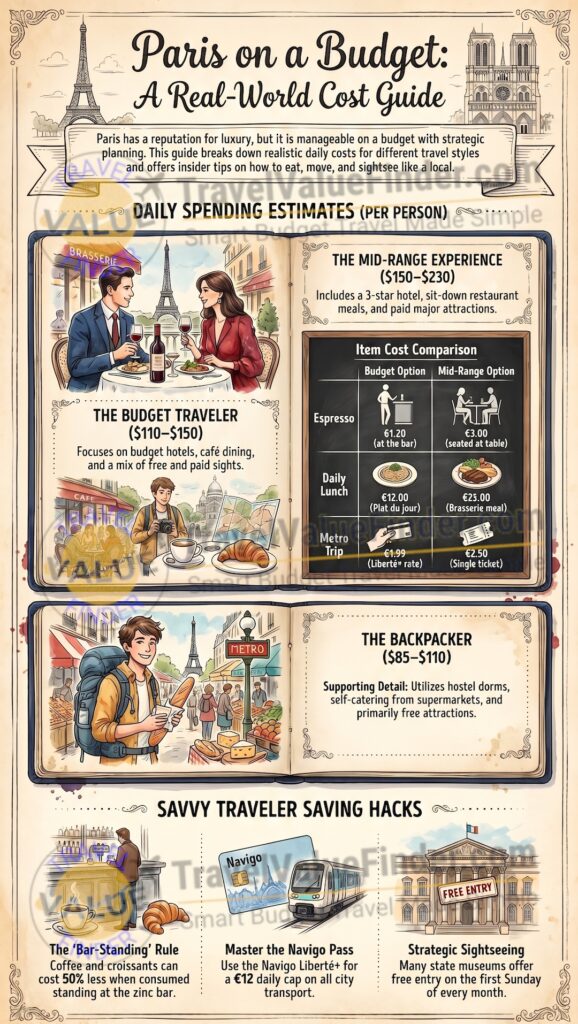 Infographic - Cost to visit Paris - How to travel Paris on a Budget