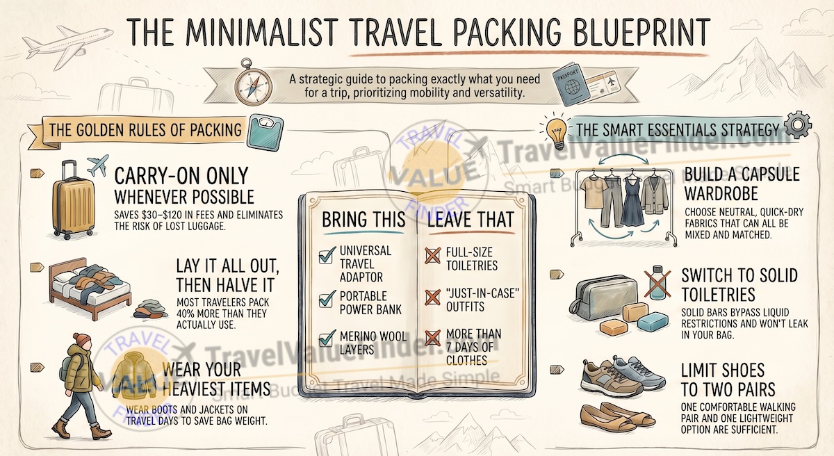 Infographic - Essential Travel Packing List - What to Bring (and Leave)