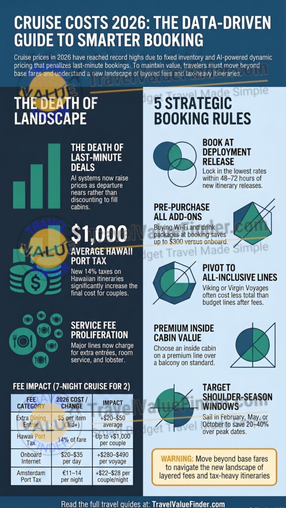 Cruise prices 2026 infographic — complete fee breakdown and booking strategy guide