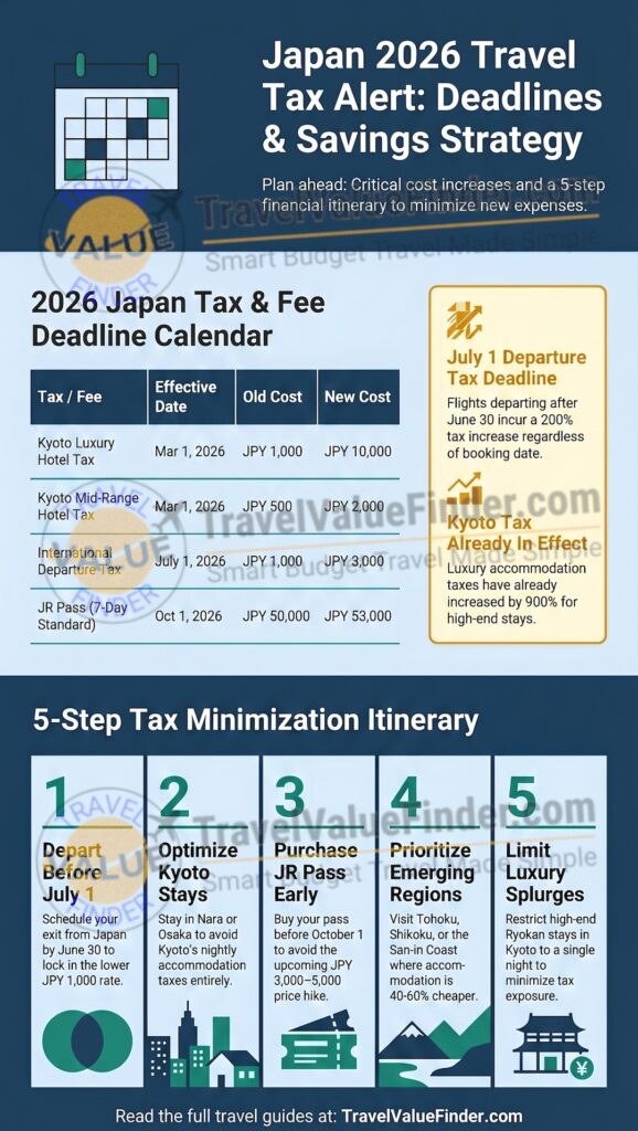 Japan departure tax July 2026 infographic — complete tax deadline calendar with cost savings guide