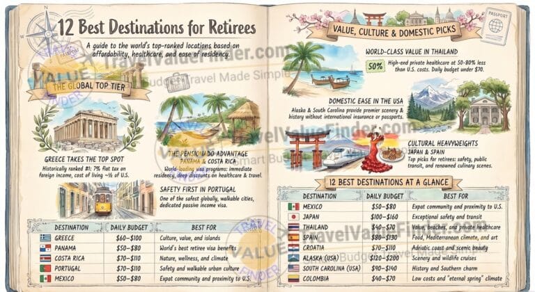 12 Best Destinations for Retirees - Where to Go This Year Infographic - Travel Value Finder