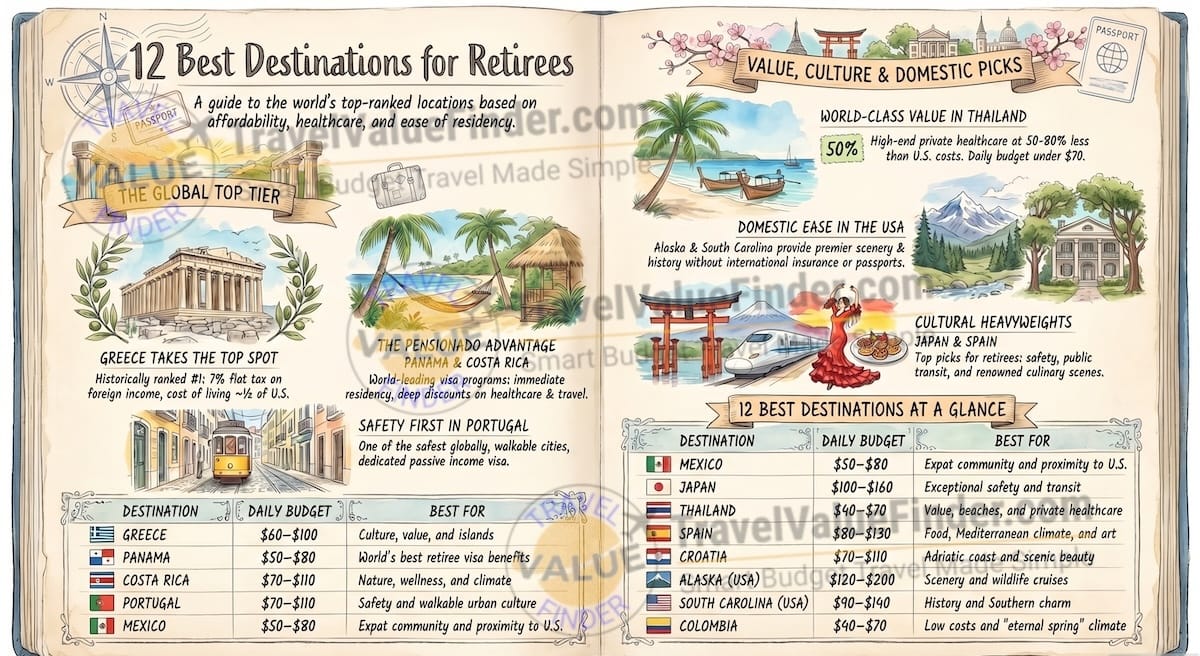 12 Best Destinations for Retirees - Where to Go This Year Infographic - Travel Value Finder
