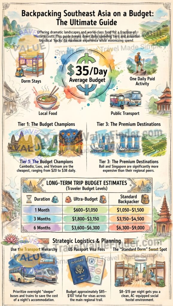 Backpacking Southeast Asia on a Budget - The Complete Backpacker Travel Guide - Infographic