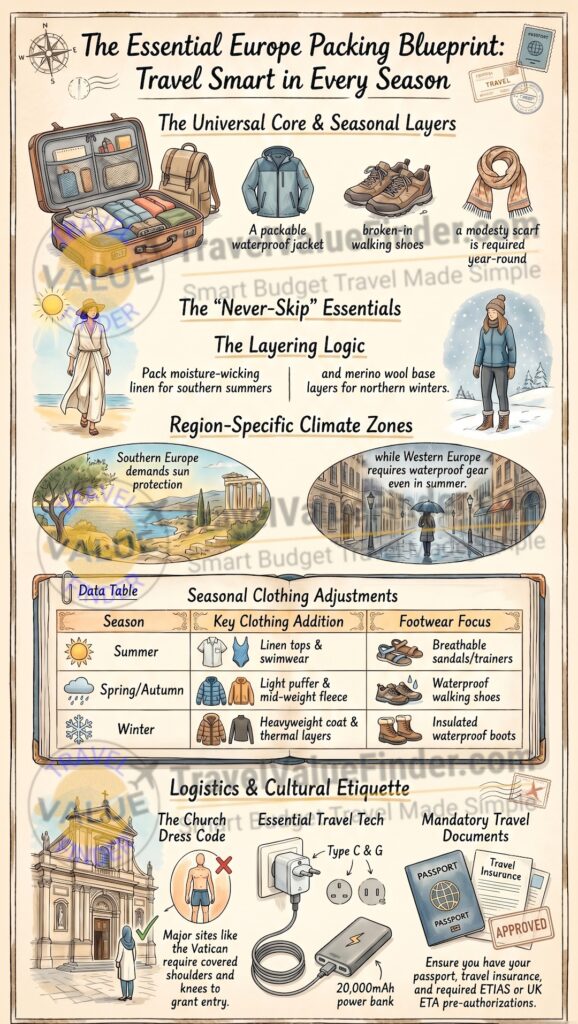 Europe Packing List - Packing List for Europe Travel - What to Pack for Every Season - Infographic
