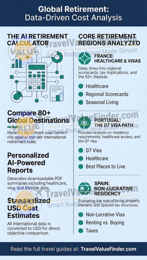 Free Retirement Cost of Living Calculator 2 Free Retirement Cost of Living Calculator - Data Driven Cost Analysis - Free Download - Infographic - Travel Value Finder