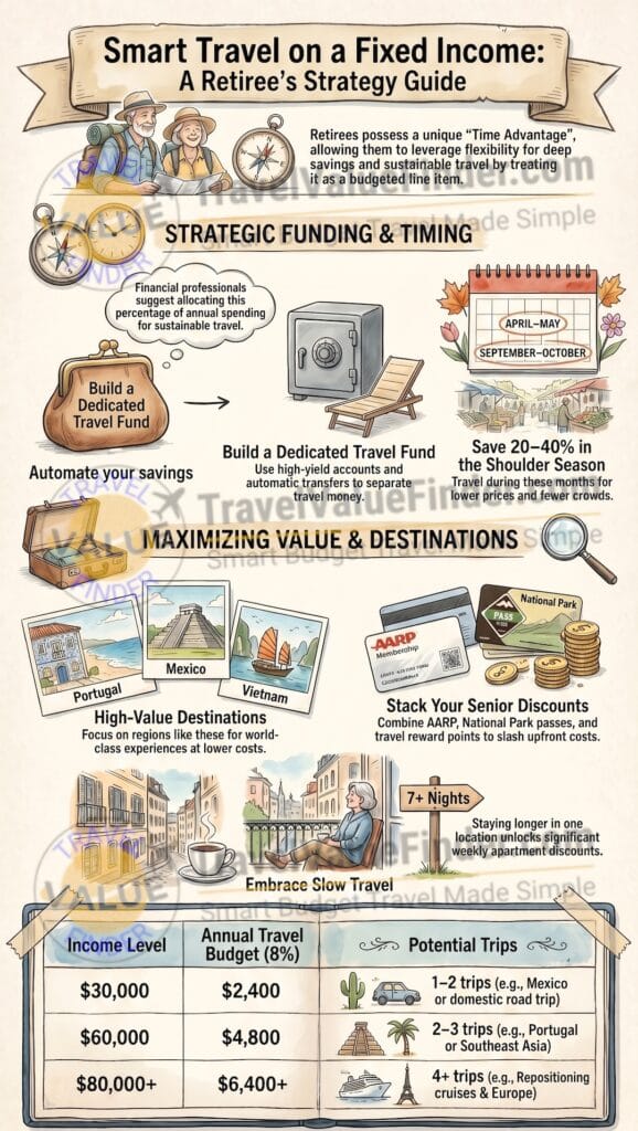 How to Afford Travel in Retirement on a Fixed Income - Smart Travel for Retiree Budgets Infographic - Travel Value Finder