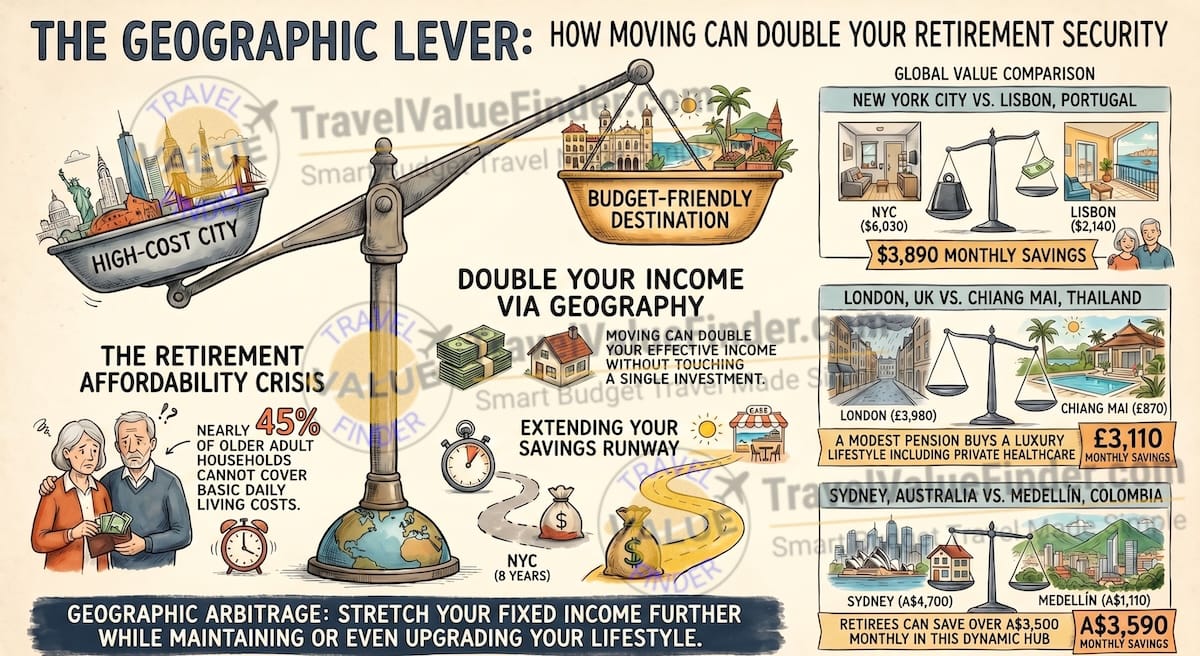 How to Use a Retirement Cost of Living Calculator - to Compare Cities Worldwide Infographic - Travel Value Finder