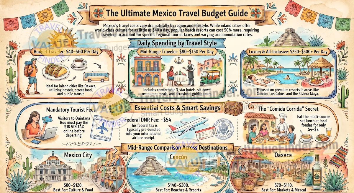 Mexico Travel Budget - How Much Does It Cost Per Day? - Infographic