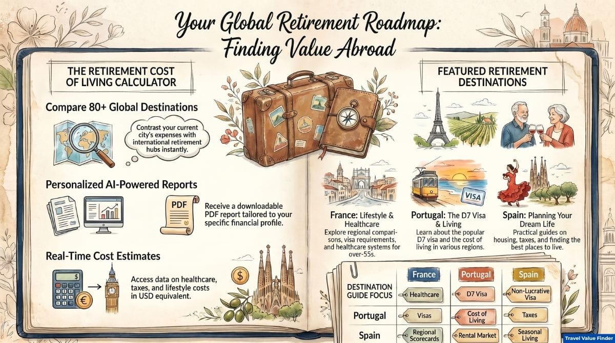 Free Retirement Cost of Living Calculator 1 Retirement Cost of Living Calculator - Compare Cities - Free PDF Download - Infographic - Travel Value Finder