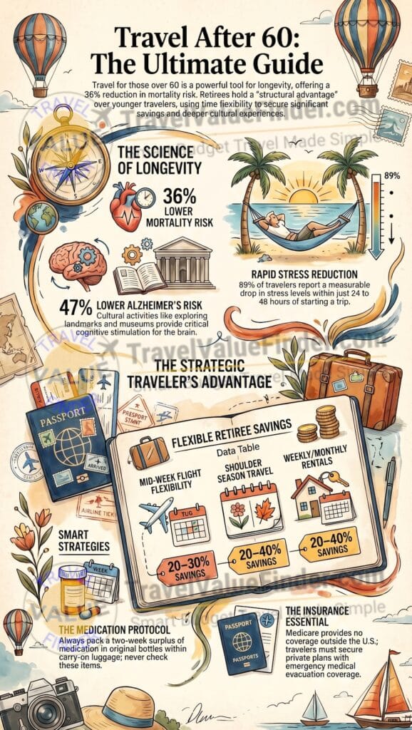 Travel After 60- Senior Travel Health and Savings Infographic - Travel Value Finder