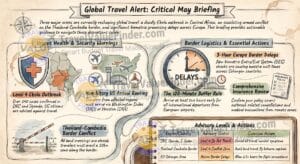 Travel Alerts May 2026 - Ebola, Conflicts & Flight Disruptions Infographic