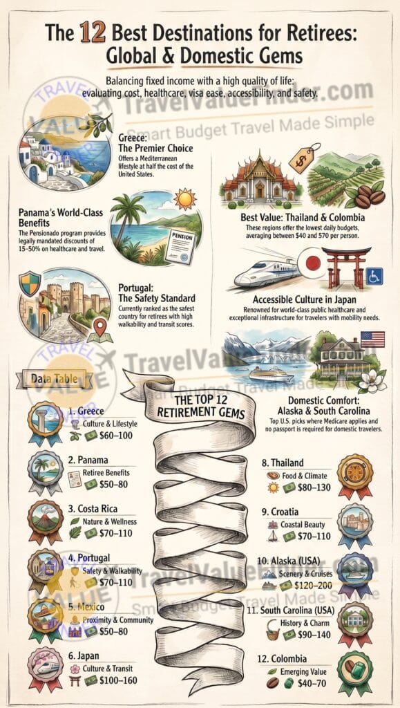What are the Best Destinations for Retirees in 2026 Infographic- Travel Value Finder