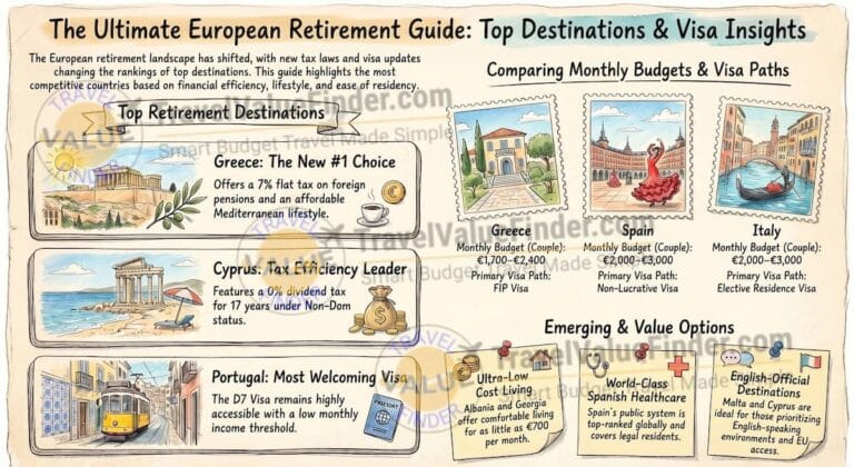 Best European Countries to Retire In - The Retirement Destination & Visa Guide Infographic - Travel Value Finder