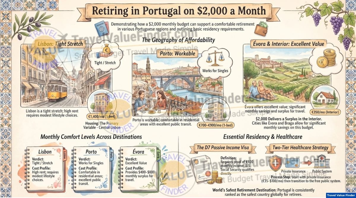 Can You Retire in Portugal on $2,000 a Month? (2026 Real Cost Guide) 1 Can You Retire in Portugal on $2,000 a Month? Infographic - Travel Value Finder