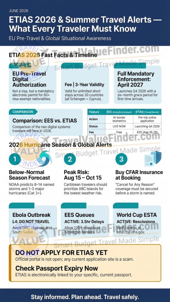 ETIAS Europe Travel Permit 2026: The Coming Deadline That Will Blindside 1.4 Billion Travelers 1 ETIAS Europe Travel Permit 2026 - Travel and Safety Alerts Infographic - Travel Value Finder