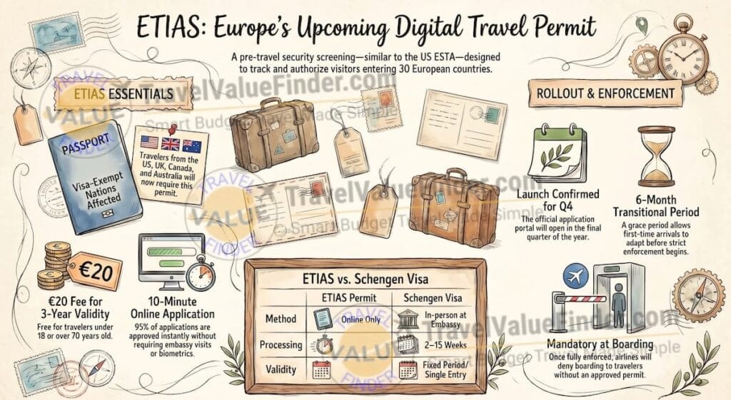 ETIAS Europe Travel Permit 2026: The Coming Deadline That Will Blindside 1.4 Billion Travelers 4 Europe Digital Travel Permit Guide Infographic - Travel Value Finder