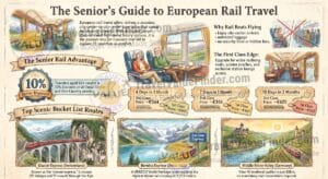 European Rail Travel for Seniors - How to Travel Europe by Rail as a Retiree - Passes, Tips & Routes Infographic - Travel Value Finder