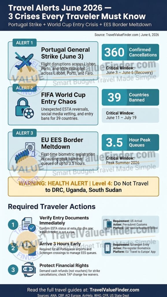 Travel Alerts June 2026: 3 Critical Crises Shaping Every International Journey This Month 2 June 2026 Major Travel Alerts June 2026- 3 Critical Crises Shaping Every International Journey This Month Infographic - Travel Value Finder