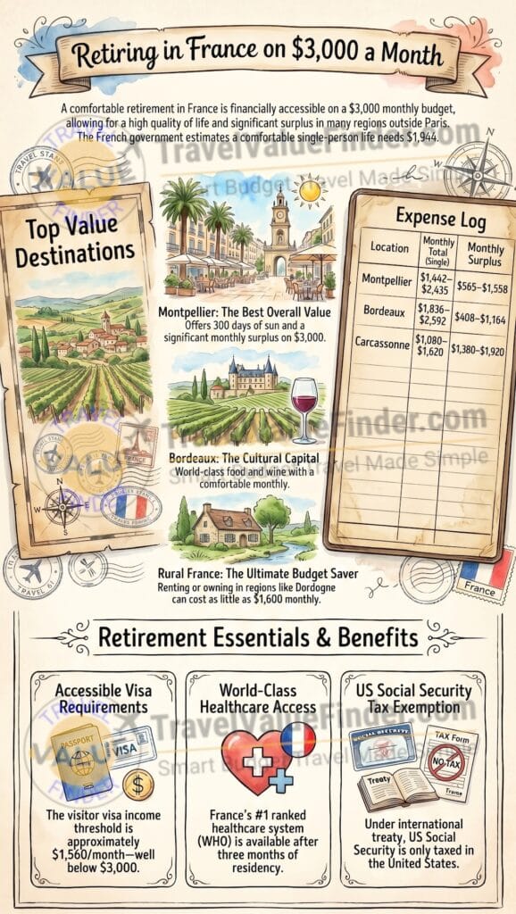 Retire in France on $3,000 a Month Guide Infographic - Travel Value Finder