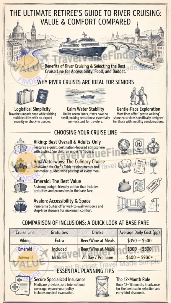 Retiree River Cruise Value Comfort Comparison Guide Infographic - Travel Value Finder