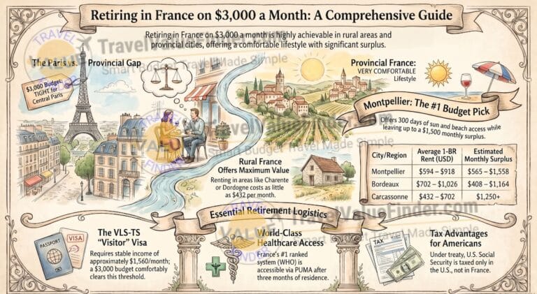 Retire in France on $3,000 a Month: What the 2026 Numbers Actually Say 4 Retiring in France Budget Guide - Retire in France on $3,000 a Month Infographic - Travel Value Finder