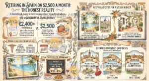 Retiring in Spain Budget Guide - Retire in Spain on $2,500 a Month Infographic - Travel Value Finder