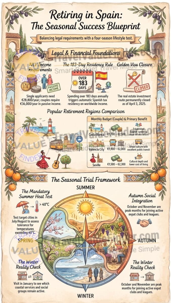 Retiring in Spain - Why I Tested Four Seasons Before Applying for the NLV Infographic - Travel Value Finder