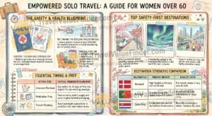 Safety and Destinations Guide for Solo Travel Guide Women 60+ - Infographic - Travel Value Finder