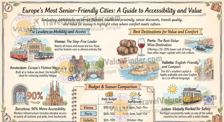 Senior-Friendly Cities in Europe - Best Places to Visit Over 60 Infographic - Travel Value Finder