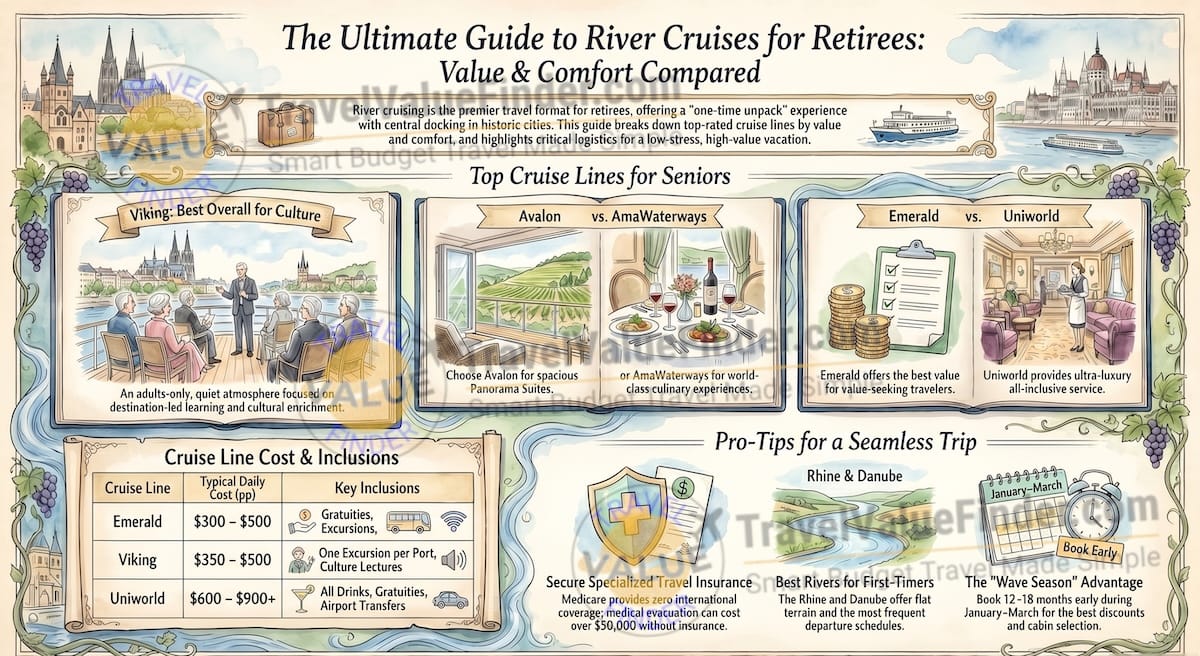The Best River Cruises for Retirees - Retiree River Cruise Comparison Guide Infographic - Travel Value Finder
