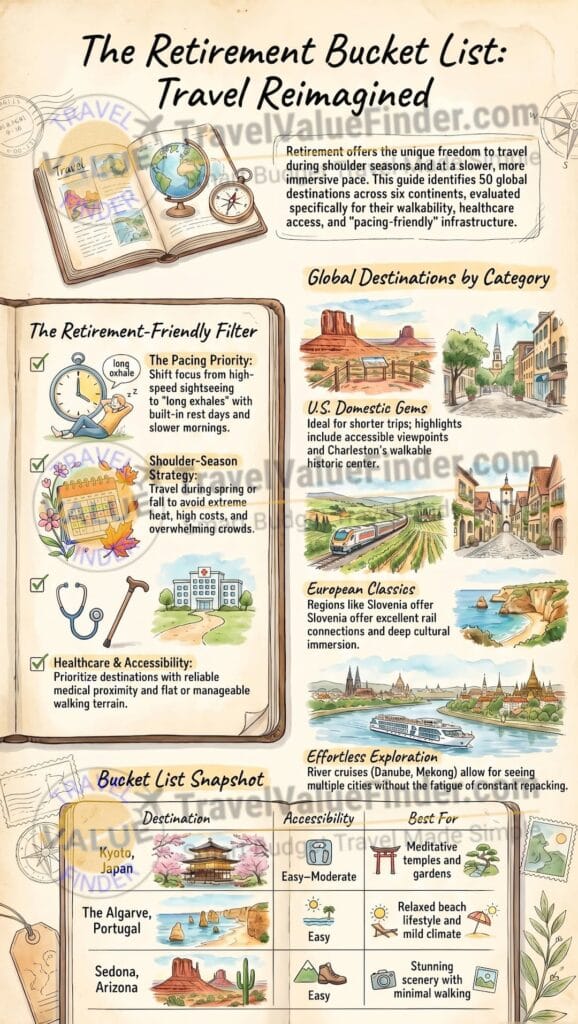 The Definitive Bucket List Guide - 50 Best Places to Visit in Retirement - Infographic - Travel Value Finder