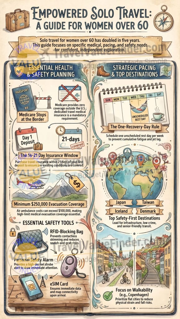 The Destination Guide - Solo Travel for Women Over 60 Infographic - Travel Value Finder