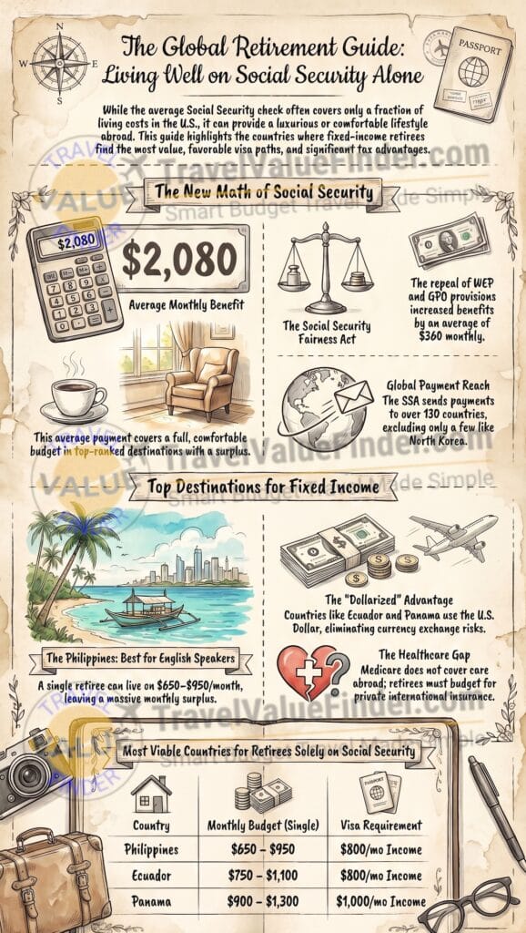 Retire Abroad on Social Security: Which Countries Work Best in 2026? 2 Which Countries Work Best Infographic - Retire Abroad on Social Security - Travel Value Finder