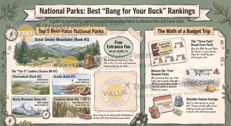 I Ranked the Best National Parks to Visit by Value for the Money (Not Just Beauty) 7 Best National Parks to Visit - US Value Ranking Guide Infographic - Travel Value Finder