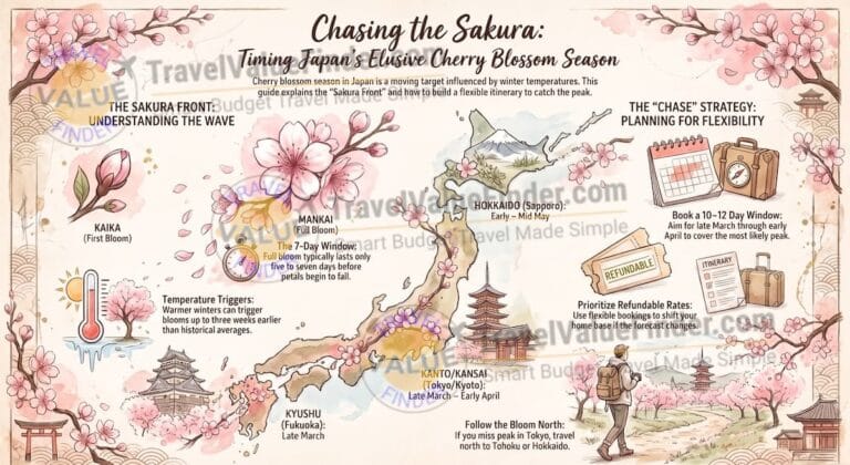 Best Time to See Cherry Blossom in Japan Guide Infographic - Travel Value Finder