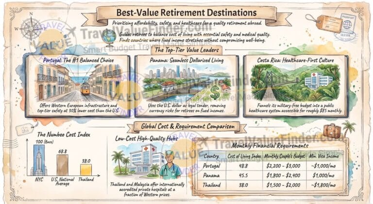 Cheapest Places to Live in the World for Retirees: Top 10 Ranked by Cost, Safety & Healthcare 3 Cheapest Places to Live in the World for Retirees - Top 10 Ranked by Cost, Safety & Healthcare - Travel Value Finder