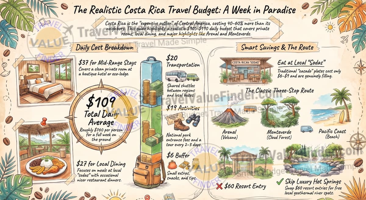 How I'd Spend a Week in Costa Rica Without Blowing the Budget (My Real Costa Rica Travel Budget) 1 Costa Rica Travel Budget Guide Infographic - Travel Value Finder