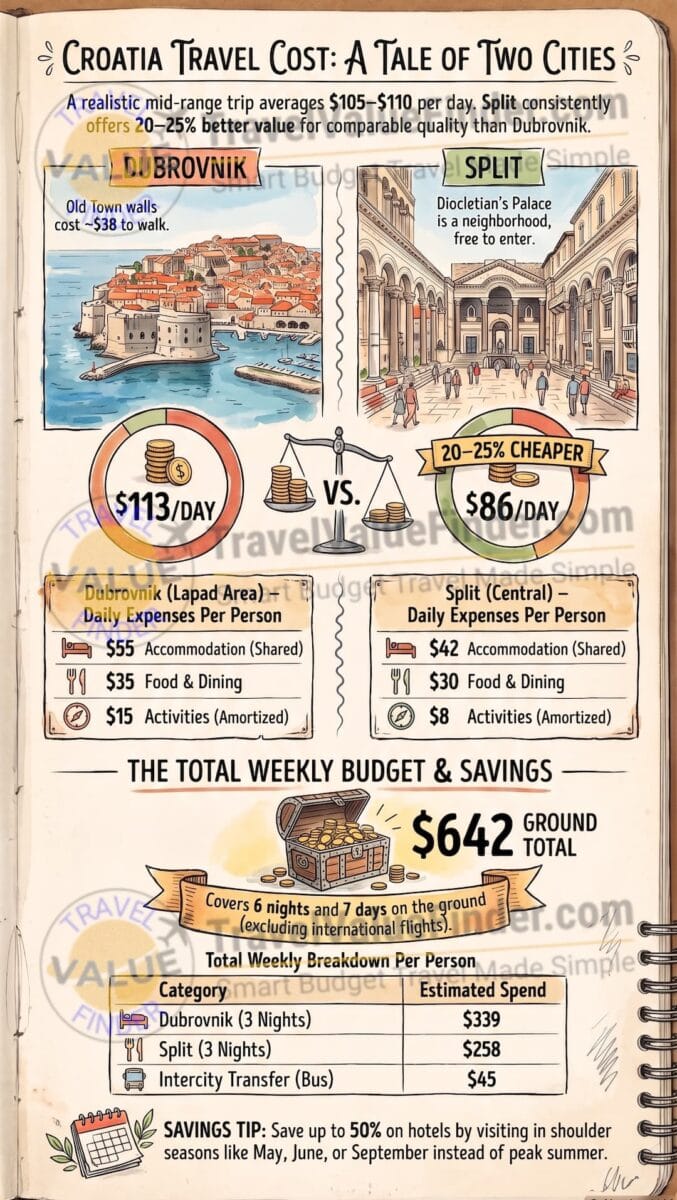 What Croatia Actually Costs: A Week in Dubrovnik and Split, Broken Down 2 Croatia Travel Cost Comparison - A Week in Dubrovnik and Split Infographic- Travel Value Finder