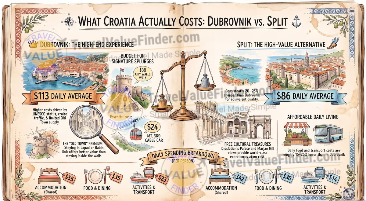 What Croatia Actually Costs: A Week in Dubrovnik and Split, Broken Down 1 Croatia Travel Cost Comparison - A Week in Dubrovnik and Split - Travel Value Finder