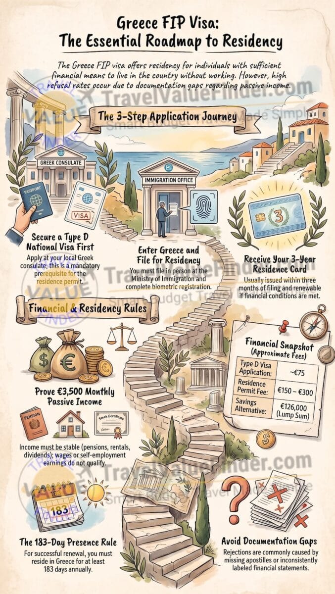 Greece FIP Visa Residency Roadmap Infographic - Travel Value Finder