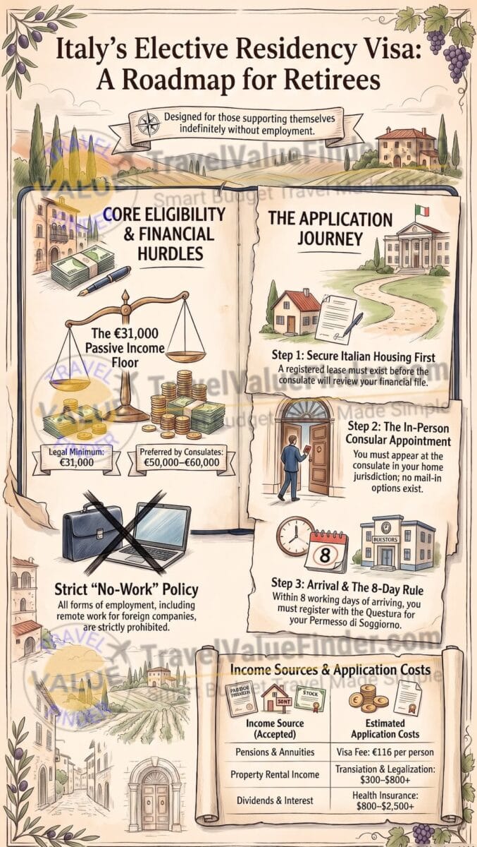 Italy's Retirement Visa, Explained: What I'd Actually Prepare Before Applying 2 Italy Elective Residency Visa Roadmap Infographic - Travel Value Finder