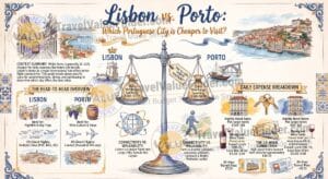 Lisbon vs Porto Cost Comparison - Which Portuguese City Is Cheaper to Visit? Infographic - Travel Value Finder