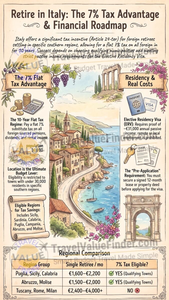 I Almost Skipped Italy's 7% Tax Towns - Here's Why I Was Wrong 2 Retire in Italy - Regional Retiring in Italy Reality Infographic - Travel Value Finder