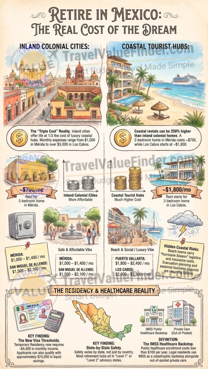 Retire in Mexico - Mexico Retirement Cost Comparison Guide Infographic - Travel Value Finder