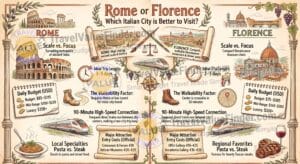 Rome or Florence Travel Comparison - Which Italian City Is Better for First-Time Visitors -Infographic - Travel Value Finder.