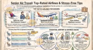 Senior Air Travel Tips Guide - Best Airlines for Senior Travelers Infographic - Travel Value Finder