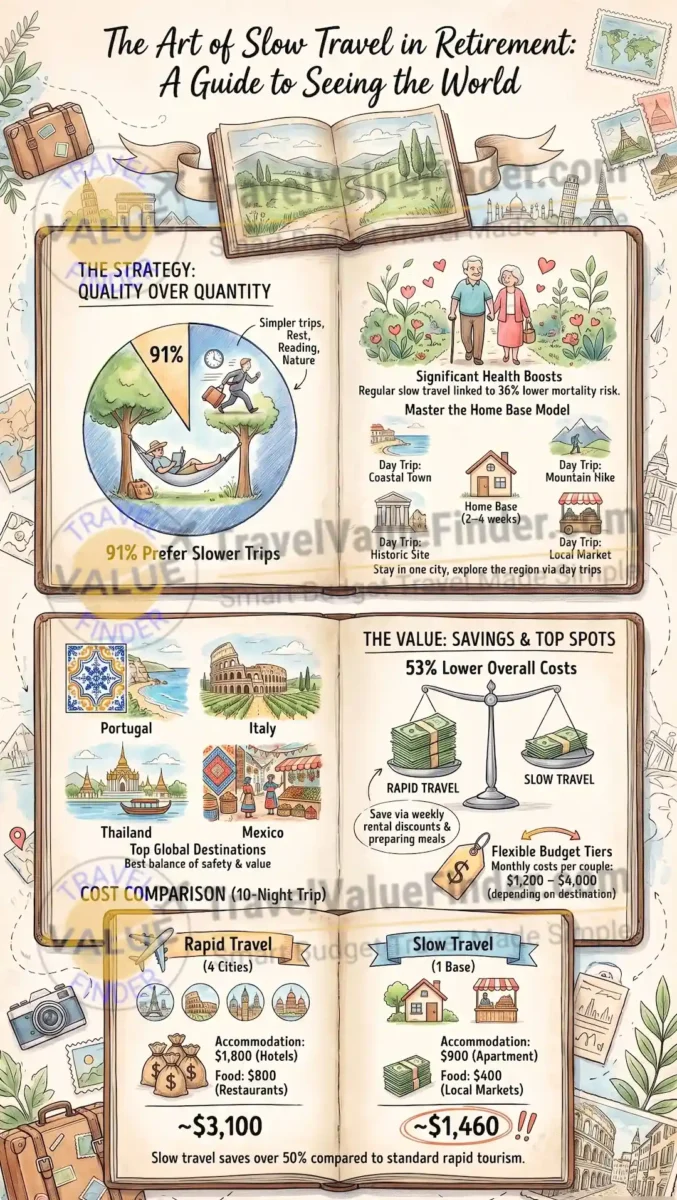Slow Travel in Retirement: How to See the World Without Rushing 2 Slow Travel in Retirement Guide Infographic - Travel Value Finder